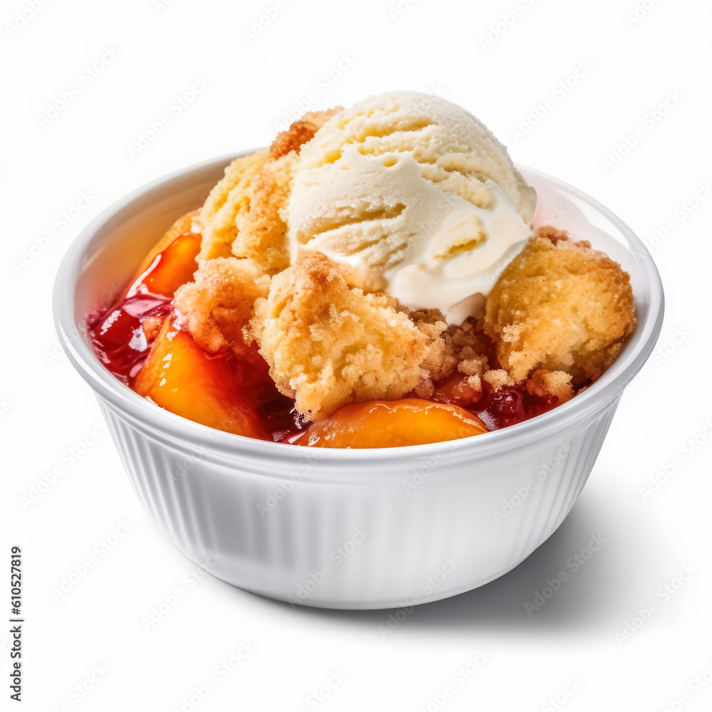 Delicious Peach Cobbler isolated on white background, generative AI
Delicious Peach Cobbler isolated on white background, generative AI
