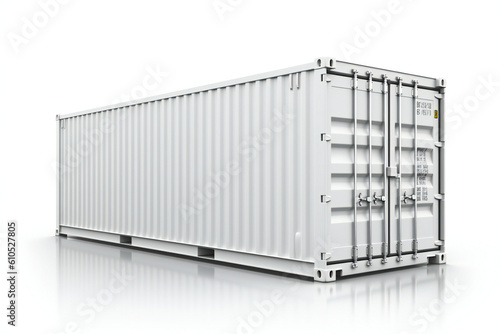 White shipping container (cargo container) on white background, Generative AI