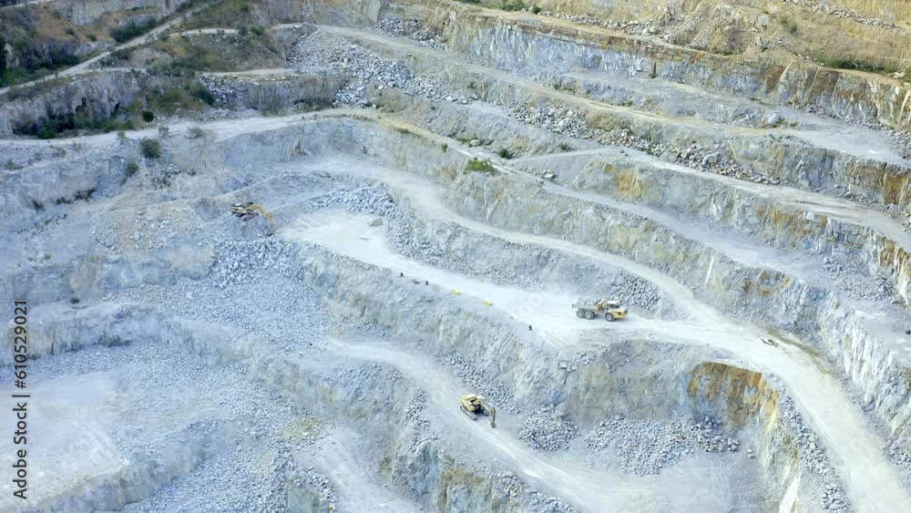 Truck, drone and open pit mining for gravel excavator, extraction and ...