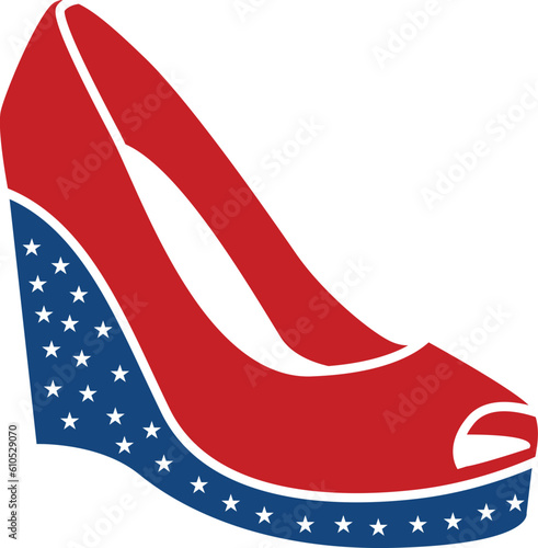 shoe label fashion high heels with American flag colors style graphic