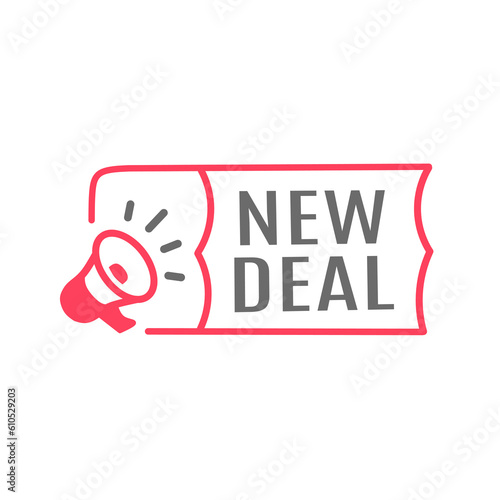 New deal. new policies and investments in communities. Banner template, vector badge design with megaphone icon.