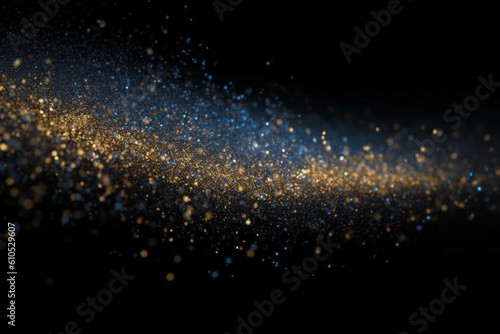 Blue And Gold Colored Glitter Particles Falling - Christmas Celebration Snow Winter