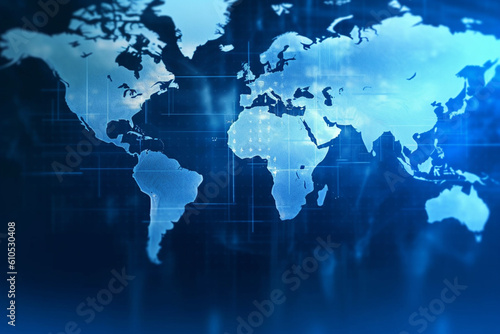 Blue World Map Background - Global Business News And Media Finance And Economy