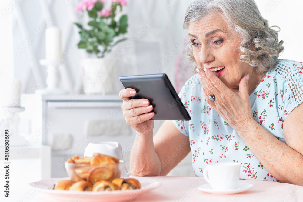 Portrait of senior woman with tablet pc