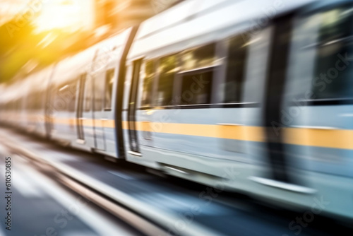 Blur background of tram-train one type of light rail vehicle