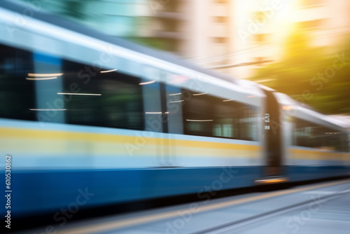 Blur background of tram-train one type of light rail vehicle