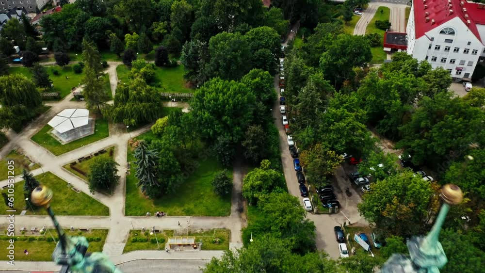 Fly Over Gothic Basilica In Opole Voivodeship (Opolskie) Poland. Aerial Drone Shot Fly Over Gothic Basilica In Opole Voivodeship (Opolskie) Poland. Aerial Drone Shot