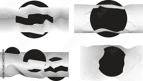 Abstract motion graphic design background . Black circle and horizontal lines . Transition shapes . Movement composition . Vector illustration