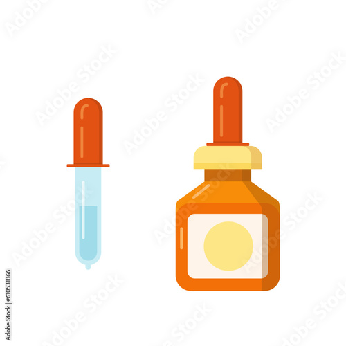 Colored icons are medicine for medicine. Illustration of nose drops, a bottle with a pipette