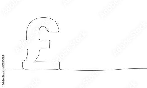 British pound. One line continuous British money isolated on white background. Line art, outline, vector illustration.