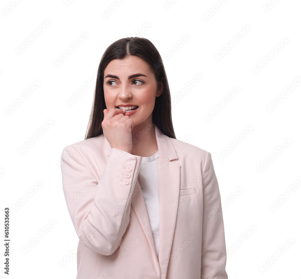 Beautiful young businesswoman standing on white background Beautiful young businesswoman standing on white background