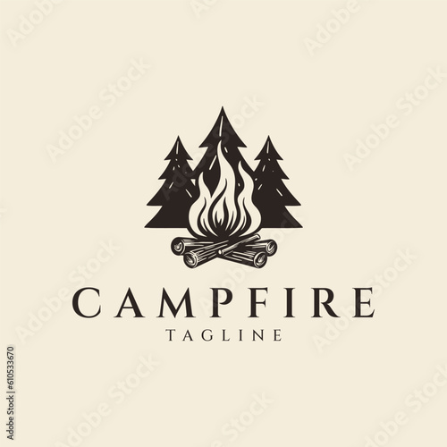 Campfire vintage logo design vector illustration