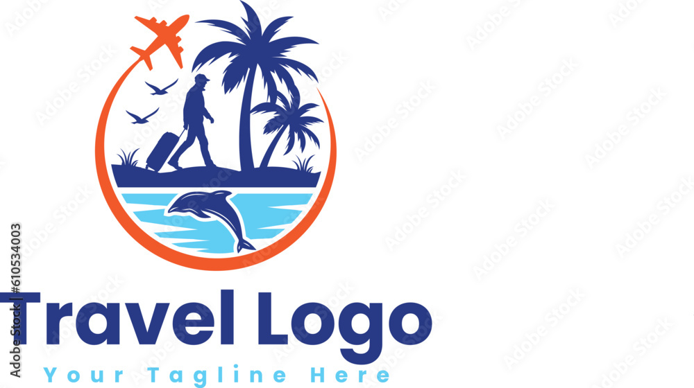 Travel Logo with Man Suitcase Silhouette vector templates