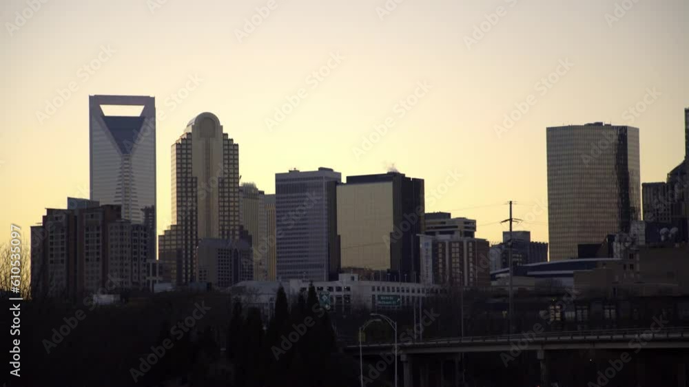 Lockdown Shot Of Buildings And Roads In City Against Sky During Sunset - Charlotte, North Carolina Lockdown Shot Of Buildings And Roads In City Against Sky During Sunset - Charlotte, North Carolina