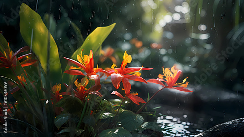 Beautiful flowers in the tropical forest  front view.