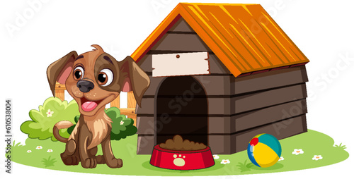 Adorable Dog with Dog House