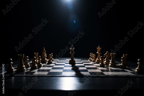 Chess game in ready to start position spotlight