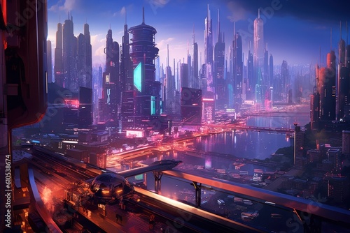 city skyline in the future neon lights