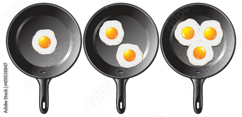 Set of fried egg in the pan