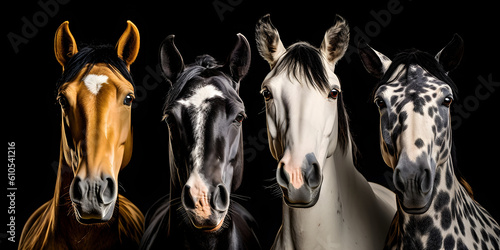 Portrait of 4 horses of different colors - IA générative