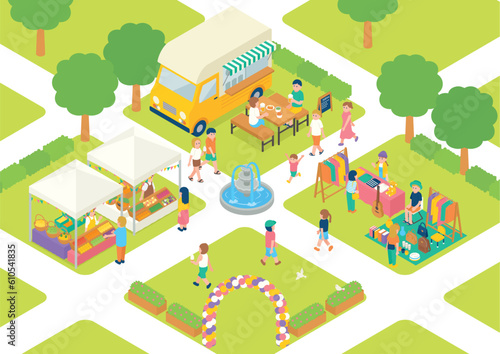 アイソメトリック　公園　イベント　ヨコ