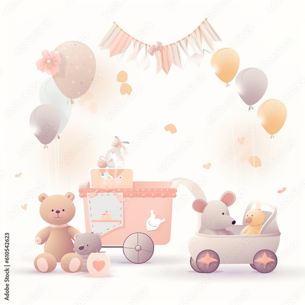 Baby shower banner with cartoon rocket and balloons. Baby shower banner with cartoon rocket and balloons.
