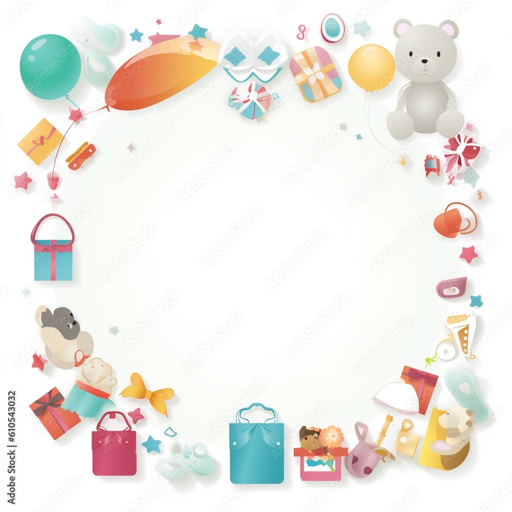 Obraz premium Baby shower banner with cartoon rocket and balloons.