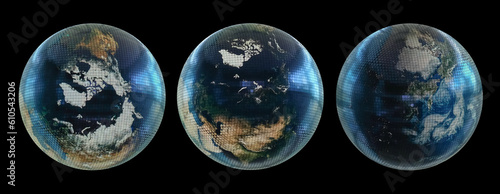 Earth data planet, Technology image of digital screen globe, update trend of the world concept, isolated on clear background