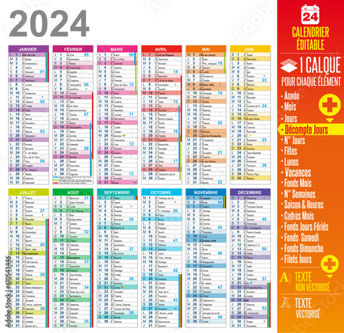 2024 French Calendar Template - Easy to customize