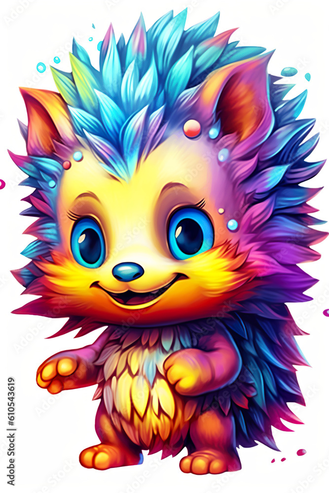 Naklejka premium A cartoon hedge with blue eyes and colorful hair. Generative AI.