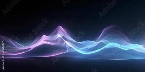 Illustration of soft purple and blue light wave on dark background. Created with Generative AI technology