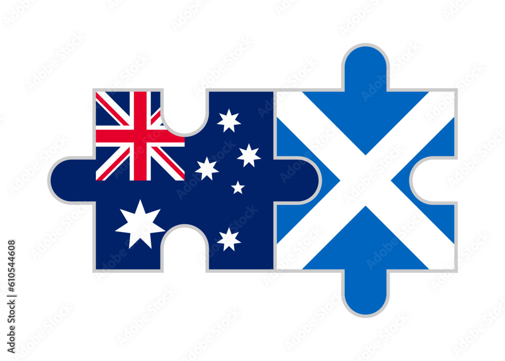 puzzle pieces of australia and scotland flags. vector illustration isolated on white background