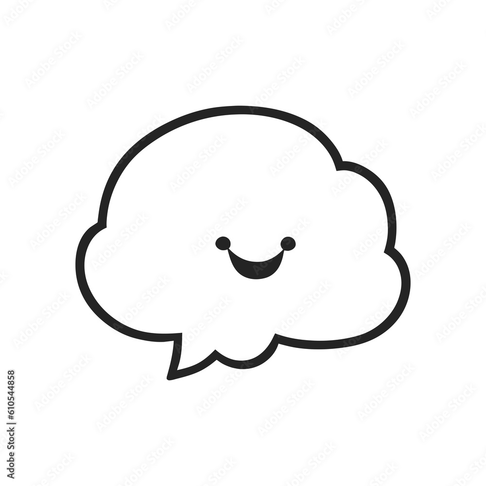 Cute cloud cartoon outline icon, Cute happy smiling cloud cartoon, black line shape Cute cloud cartoon outline icon, Cute happy smiling cloud cartoon, black line shape