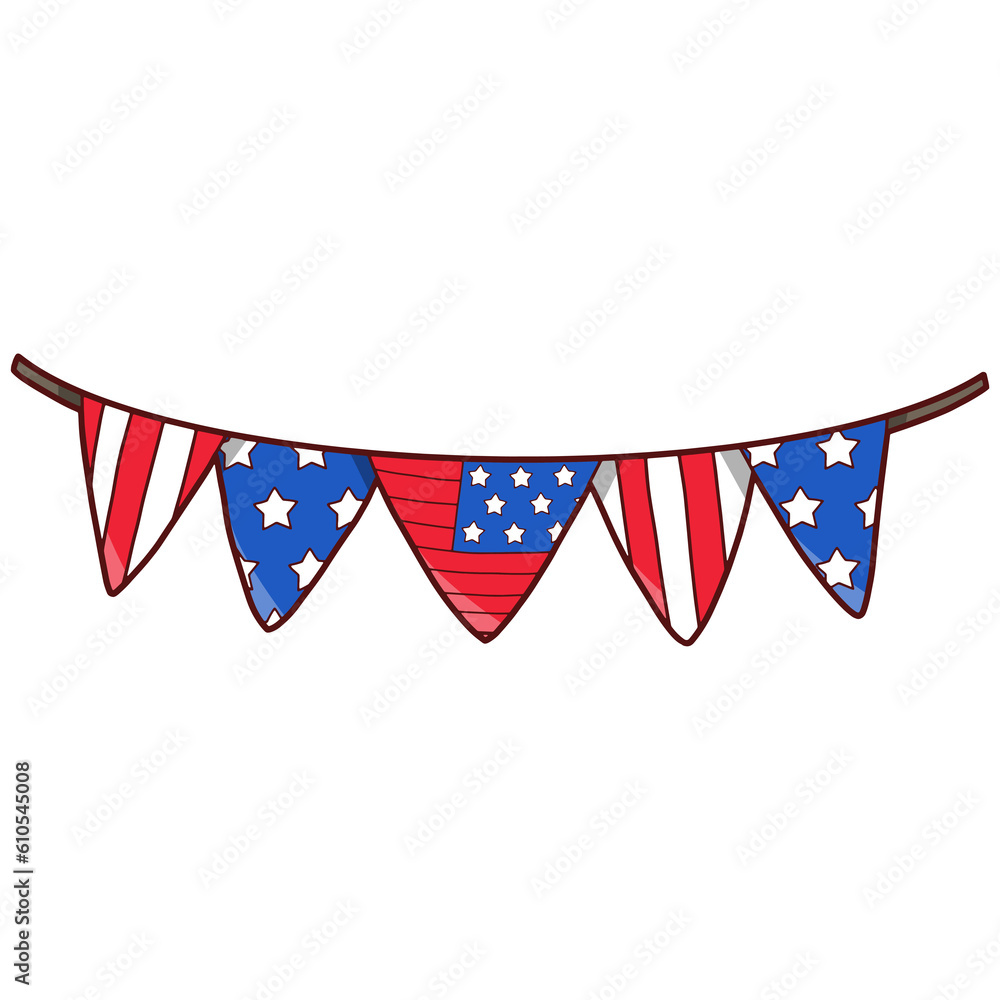 4th July Happy USA Independence Day Hand Drawing with American Color Flags Garland 4th July Happy USA Independence Day Hand Drawing with American Color Flags Garland