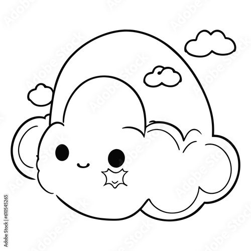 Cute cloud cartoon outline icon, Cute happy smiling cloud cartoon, black line shape