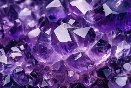 Beautiful close up texture of shiny amethyst crystal created with AI generative tools