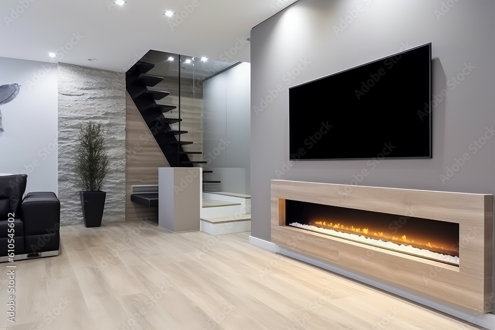 Electric fireplace interior. Generate Ai Electric fireplace interior. Generate Ai