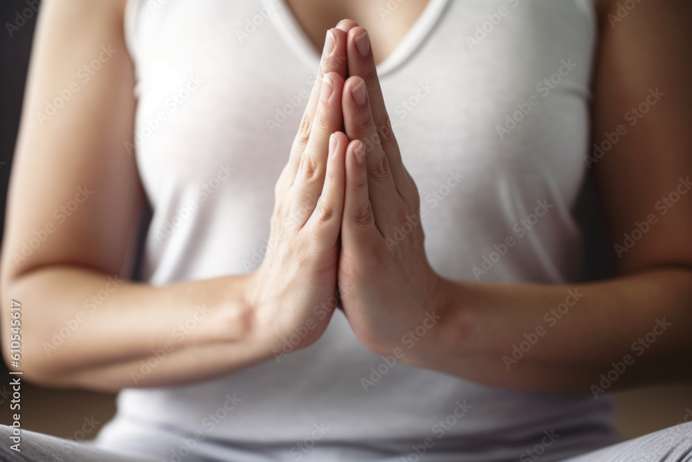 Close up of hands practicing yoga meditation for good health
