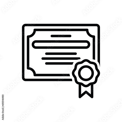 Black line icon for certified 