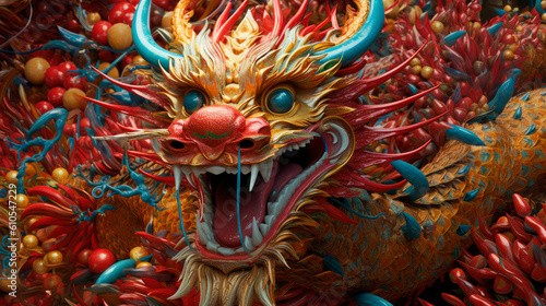 Traditional 3d chinese dragon illustration. 3d character dragon bright colors print for clothes, stationery. Banner chinese dragon 2024. New Year of the Dragon 2024. Generative ai.