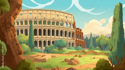 Background Roman Colosseum. Detailed illustration showcasing the architectural splendor and historical significance of the Roman Colosseum. Generative AI.