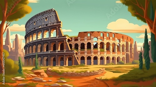 Background Roman Colosseum. Artistic depiction of the Roman Colosseum set against a captivating abstract background with banner design. Generative AI.