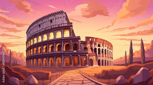 Background Roman Colosseum. Intricate illustration showcasing the intricate details and craftsmanship of the Roman Colosseum in a captivating manner. Generative AI.