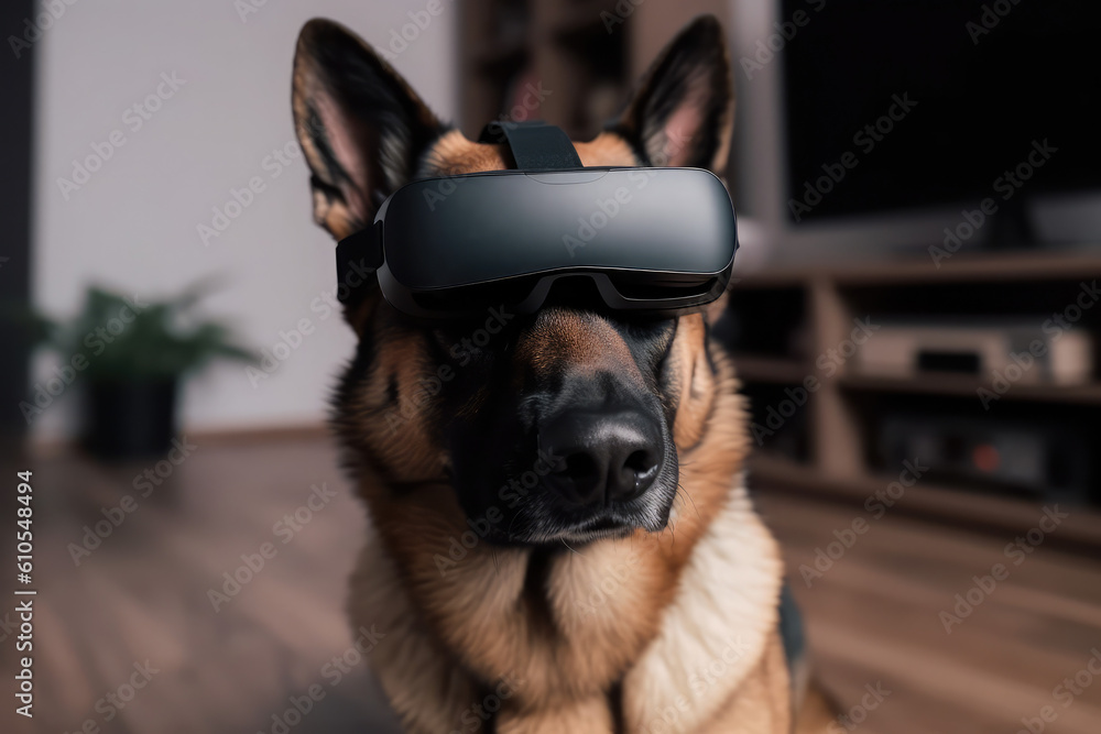 dog using vr glasses, generative AI