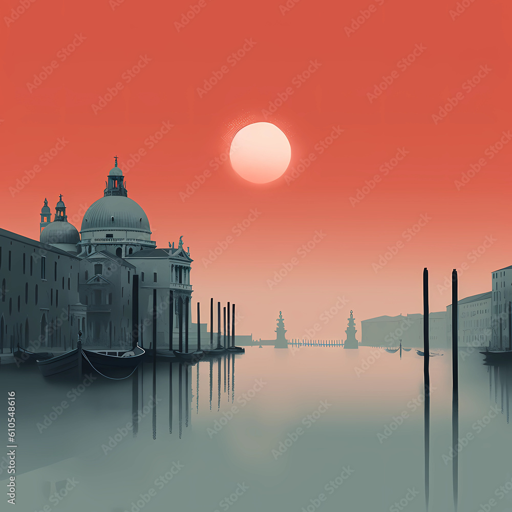 Obraz premium Illustration of the beautiful city of Venice. City of gondoliers, bridges, carnivals and love. Italy