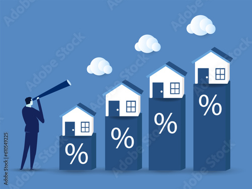 Housing price rising up, Arrow chart rising house prices, real estate investment or property growth concept.vector illustration.