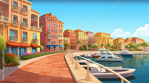 Background city promenade. An artistic illustration depicting a scenic city promenade  showcased for a visually appealing experience. Generative AI.