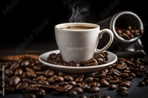 Coffee cup and coffee beans