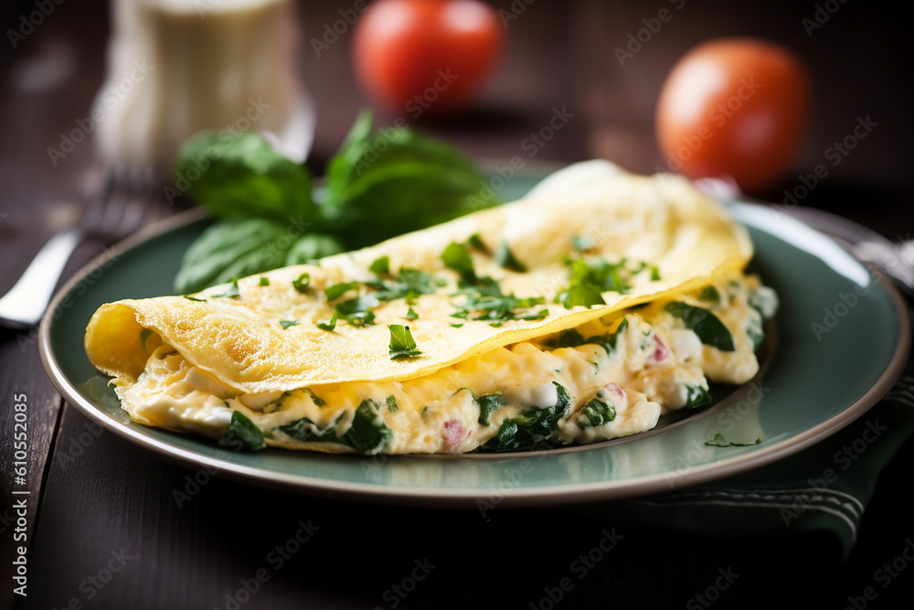 Hearty Egg White Omelette, High Protein Low Fat Recipe generative AI technology Stock