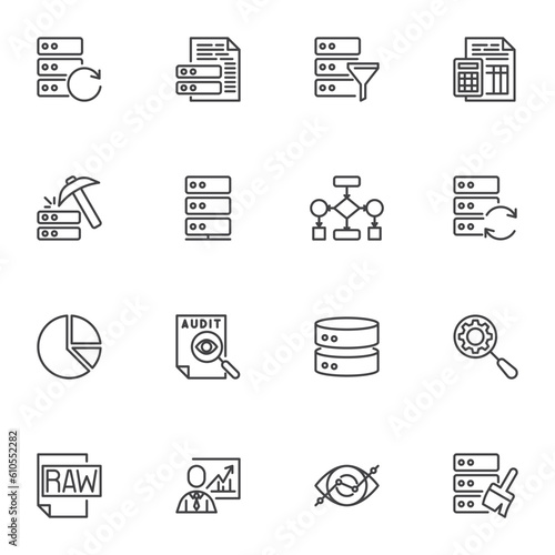 Data analytics line icons set